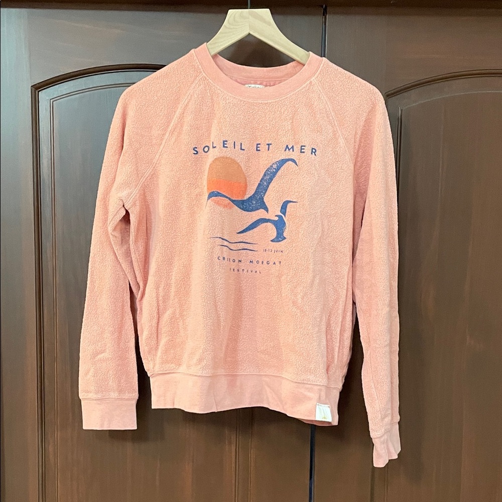 Faherty beach fleece Peach Graphic Sweatshirt size M EUC